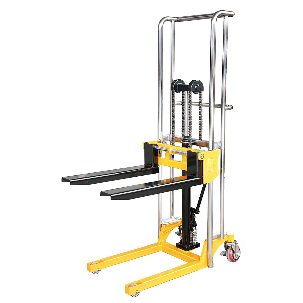 How is a Manual Hydraulic Stacker typically designed, and what materials are commonly used in its construction?